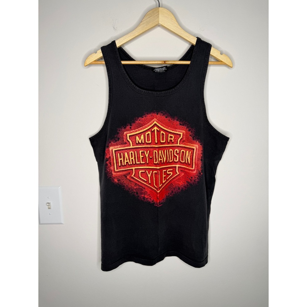 Vintage 90s‎ 1992 Harley Davidson Crazy Flame Shield Logo Tank Top Mens Medium